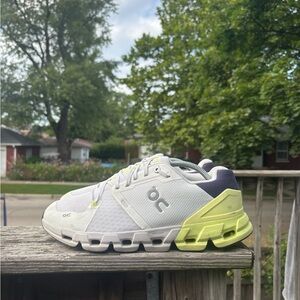 On Running White and Lime Sneakers